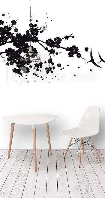 Picture of  black silhoueteflowers tree on a white